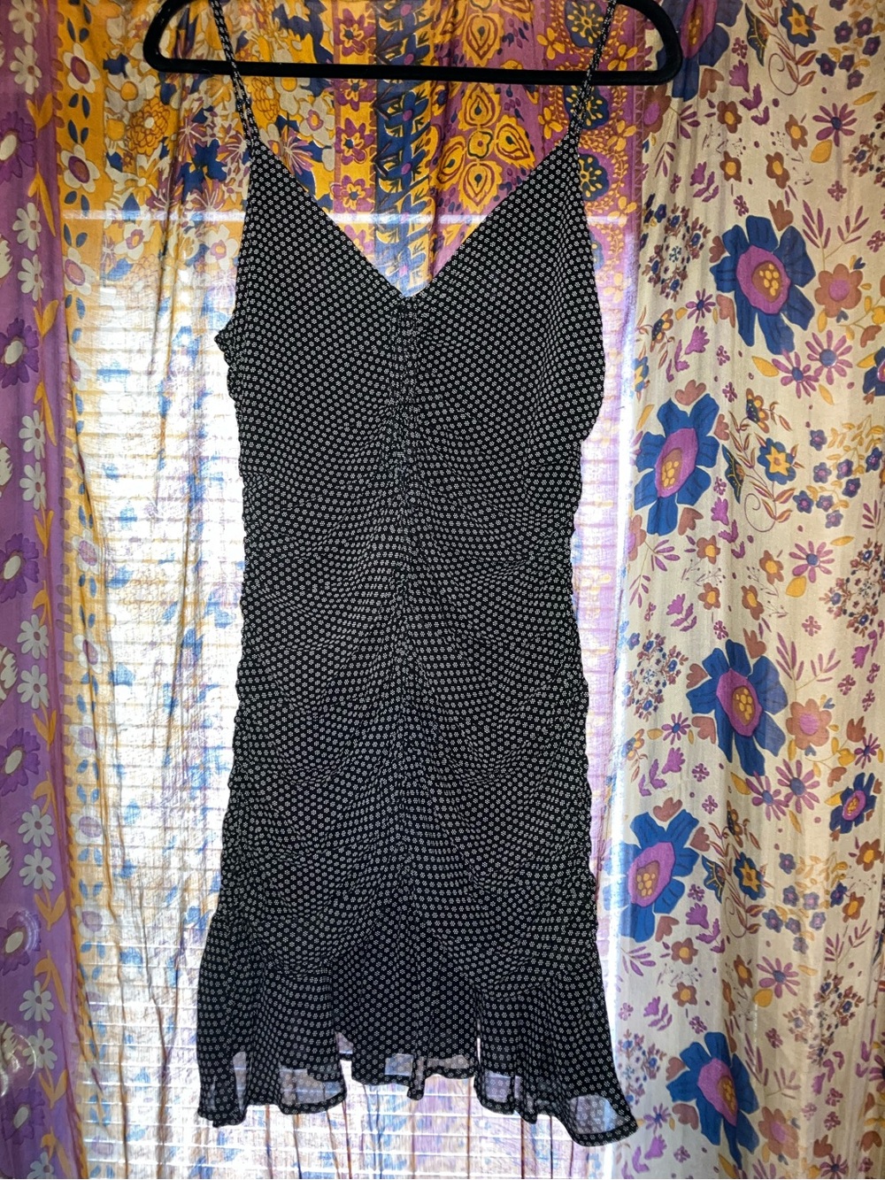 Storia Black Polka Dot Ruched Slip Dress